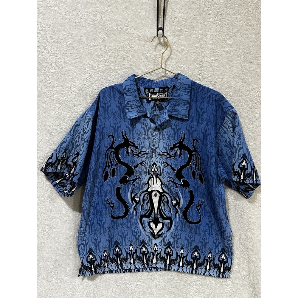 Steve and Barrys Club Shirt Dragon Print Button Up Mens XL Y2K